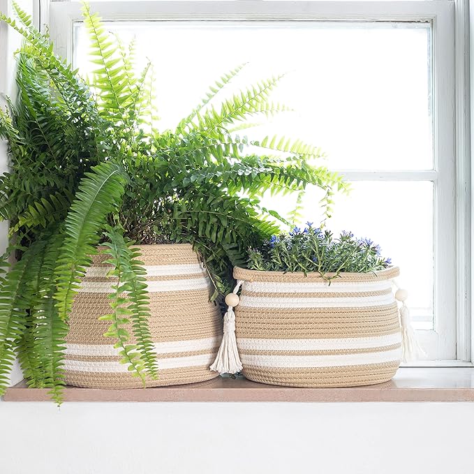 Woven Plant Baskets for Indoor Plants (Set of 2) – Boho Basket Planters for Home Décor