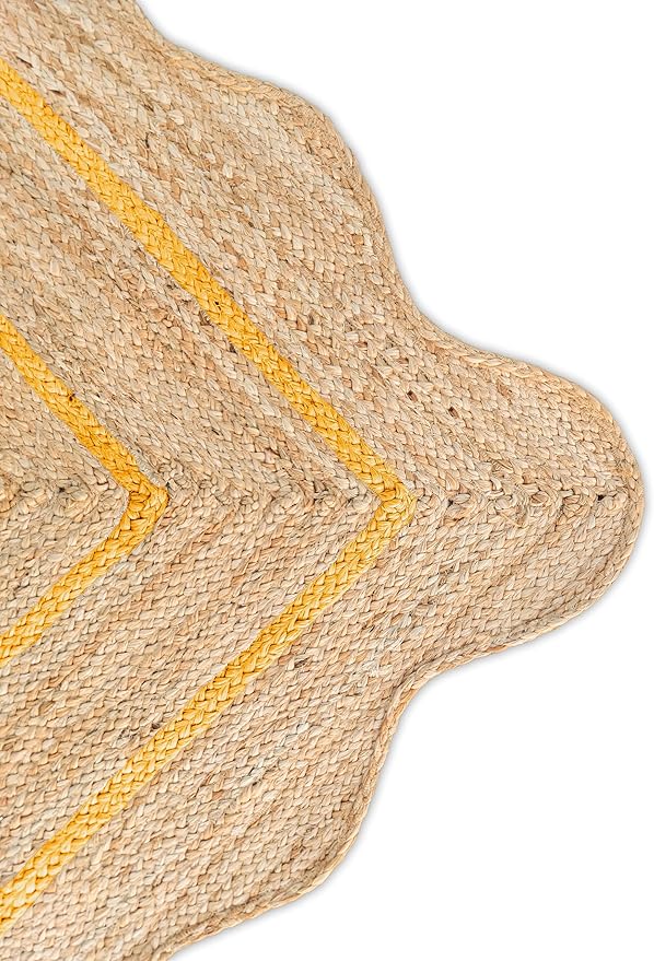 Wave Scalloped Natural Jute Rug Boho Jute Rug Entryway Runner Rug Farmhouse Scallop Rug, Yellow (2'6"x10')