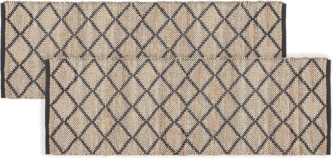 · REDEARTH · Jute Cotton Area Rug, Sustainable Handwoven, Non-Shedding, Soft & Durable – Reversible, Neutral Tones for Home Décor in Living Room, Dining, Bedroom (Sierra Loom Black, 2'x6'), Set of 2
