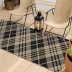 JTJ Geometric Outdoor Runner 2x6 - Easy Jute Woven Throw Rug for Kitchen, Balcony, Mudroom, Hallway Runner Non Slip Washable, Low Pile Vintage Black and White Checkered Aesthetic Decor