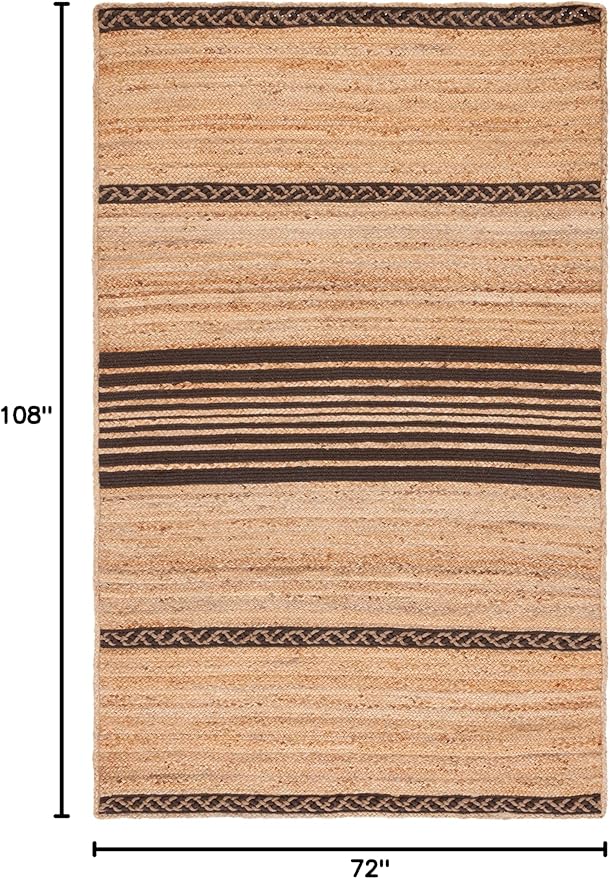 SAFAVIEH Natural Fiber Collection Area Rug - 6' x 9', Natural & Brown, Handmade Stripe Boho Farmhouse Rustic Braided Jute, Ideal for High Traffic Areas in Living Room, Bedroom (NFB262T)