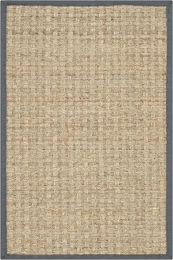 SAFAVIEH Area Rug 2x3 - Natural Fiber Collection - Natural & Dark Grey, Seagrass, Basketweave Pattern with Border (NF114Q)