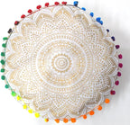 CRAFT KALA 16" Round Large Hippie Mandala Meditation Floor Ottoman Pillow Cushion Pouf Cover Square Poufs Bohemian Circle Floor Cushion Case Outdoor Fireplace Yoga Living Room Decor Cover Golden Ombre
