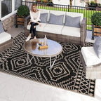 Lahome Bijou Moroccan Easy Jute 6x9 Rug for Living Room, Washable Indoor Outdoor Patio Rug, Farmhouse Dining Room Carpet Non Slip Contemporary Black Carpet for Backyard Deck Office Decor