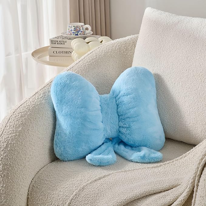 Bow Pillow Throw Pillows Butterfly Shaped Decorative Cute Pillows for Bed Sofa Cute Home Decor,Blue 14.5 * 12inch