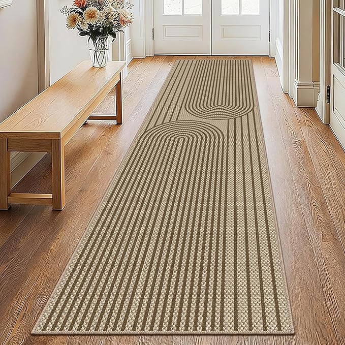 2x8 Kitchen Runner Rug for Hallways Outdoor Rug Easy Jute Rug Washable Low-Pile Non-Slip Area Rug Indoor Outdoor Carpet for Bedside Laundry Entryway Porch Door Mat Boho Brown Rainbow Floor Mats