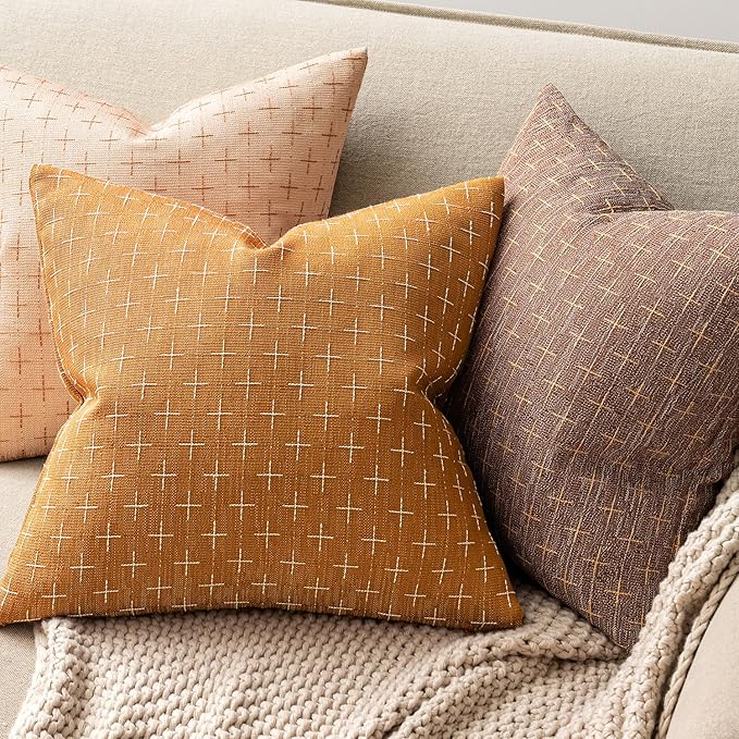 MIULEE Pack of 2 Decorative Burlap Linen Spring Throw Pillow Covers Farmhouse Pillowcases Modern Rustic Woven Textured Cushion Cover for Sofa Couch Bed 20x20 Inch Hazel