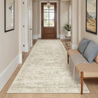 Hallway Runner Rug 4x8 Wide: Washable Thin Runners for Hallways Entry, Non Slip Soft Vintage Kitchen Area Rugs for Living Room Bedroom Dining Room Foyer (Beige, 4x8)