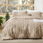 Bedsure Tufted Boho Comforter Set Queen Size - Khaki Boho Bed Set, GentleSoft™ 3 Pieces Farmhouse Shabby Chic Embroidery Bedding, Gifts for Woman, Soft Jacquard Queen Comforter for All Seasons