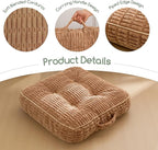 Washable Floor Pillow Cushion for Adults, Meditation Cushion Pillow, Removable Tufted Blended Corduroy Cover, Large Square Floor Sitting for Tatami Living Room or Yoga, 22x22 Inch, Machine Washable