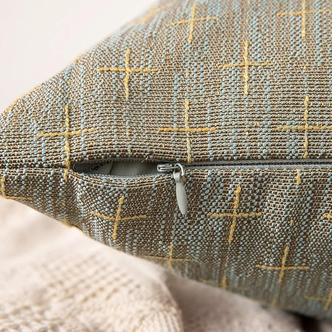 MIULEE Pack of 2 Decorative Burlap Linen Throw Pillow Covers Modern Farmhouse Pillowcase Rustic Woven Textured Cushion Cover for Sofa Couch Bed 20x20 Inch Khaki