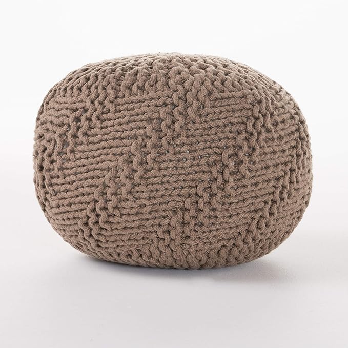 Christopher Knight Home Aria Outdoor Fabric Weave Pouf, Light Brown