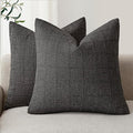 Foindtower Set of 2 Decorative Linen Check Throw Pillow Covers Neutral Farmhouse Vintage Cushion Covers Modern Boho Home Decor for Sofa Chair Couch Bedroom Living Room,18×18 Inch,Charcoal