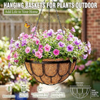 4 Pack 12 Inch Hanging Planters for Outdoor Plants, Black Metal Wire Hanging Flower Baskets with Coco Coir Liner, Large Hanging Plant Pots for Garden, Patio, Balcony, Indoor Home Decor