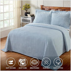 Better Trends Chenille Bedspreads Queen Size, Blue 100% Cotton Chenille Stripe Design Tufted Bedding Coverlet Soft Lightweight, 102"x110" with 2 Sham 3 Pieces Set Jullian Collection