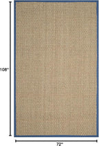 SAFAVIEH Area Rug 6x9 - Natural Fiber Collection - Natural & Navy, Seagrass, Basketweave Pattern with Border (NF114T)