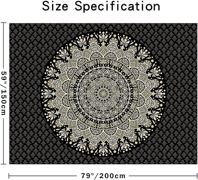 Edeesky Black Mandala Tapestry Wall Hanging Psychedelic Medallion Wall Tapestry Aesthetic Indian Hippie Decor Bohemian Art Boho Home Decoration Blanket for Bedroom,Living Room,Dorm