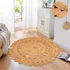 Hand Woven Braided Jute Rug - 4' Round - Reversible Farmhouse Dining Room Rug, Living Room, Bedroom, Kitchen - Natural Decorative Floor Circle Boho Entry Area Rugs - 4 Foot Round Rug