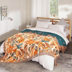 Boho Throw Blanket for Bed 90”x98”, 100% Cotton Woven Blanket for Couch Sofa, Ultra Soft 4-Layer Muslin Quilt with Floral Printed, Farmhouse Bed Blanket/Cover for Living Room Decor