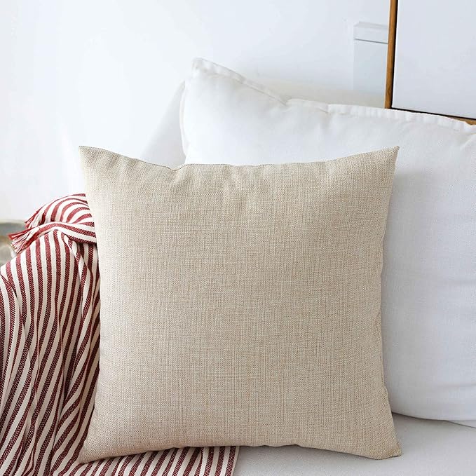 Home Brilliant Linen Throw Pillow Cover Burlap Square Cushion Cover Pillow Sham for Couch Living Room Holiday Decor, Light Linen, 18x18 Inches(45cm)
