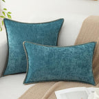 decorUhome Summer Chenille Soft Cozy Throw Pillow Covers 22x22 Set of 2, Modern Farmhouse Boho Velvet Decorative Euro Sham Pillow Cases with Stitched Edge for Couch Sofa Bed Home Decor, Teal