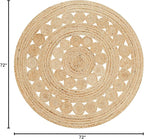 Hand Woven Jute Area Rug - 6' Round - Rustic Beige Reversible Farmhouse Rugs for Bedroom, Kitchen, Living Room - Vintage Natural Braided Entry Floor Décor Circle Boho Round Jute Rug 6 Foot