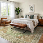 GENIMO 8x10 Area Rugs for Living Room, Machine Washable Rug, Non Slip Indoor Vintage Rug, Low Pile Lightweight Chenille Print Carpet for Bedroom Dining Room Home Office, Muted Green Brown