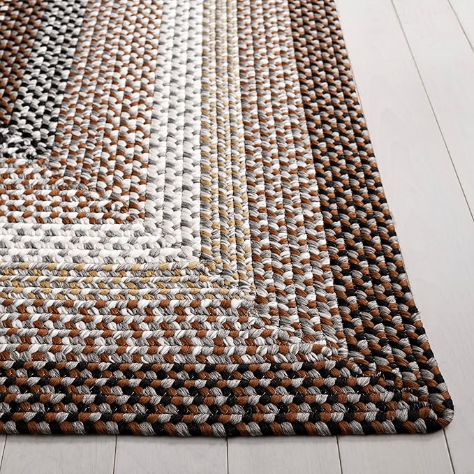 SAFAVIEH Washable Rug Outdoor Braided Collection - 5' Square, Brown & Multi, Handmade & Reversible, Non-Shedding & Easy to Clean, Ideal for Patio, Backyard, Mudroom (BRD308T)