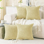 Set of 4 Pale Yellow Decorative Throw Pillow Covers 24x24 Inch Corduroy Pillow Covers for Bed Couch Sofa Living Room Soft Square Cushion Cases