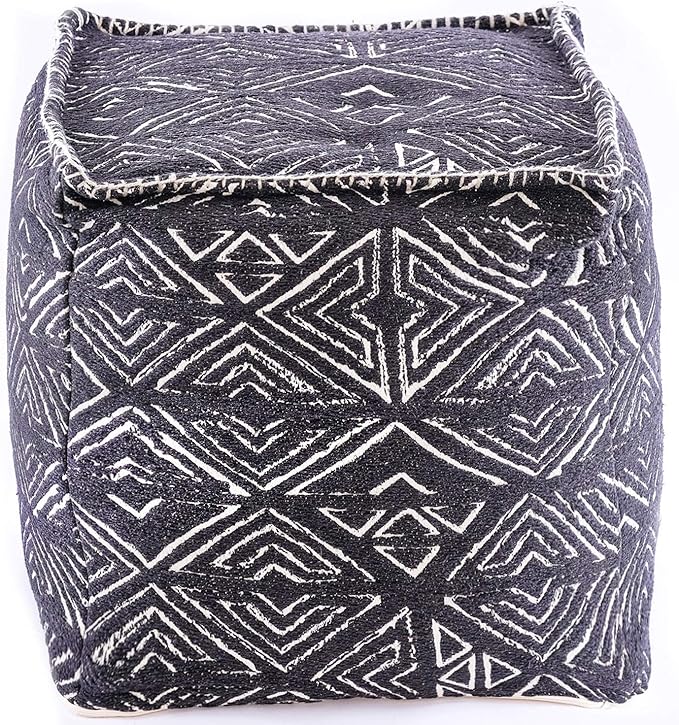 Mandala Life Art Pouf Ottoman - 20x20x20" - Foot Rest Stool - Black Cube
