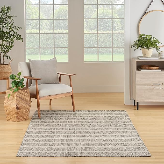 Nourison Home Positano Grey Ivory 5' x 7' Area Rug - Easy Clean, Non Shedding, Bed Room, Living Room, Dining Room, Kitchen (5' x 7')