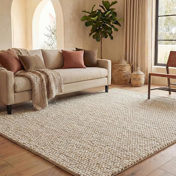 SAFAVIEH Area Rug 8x10 - Natura Collection - Large - Beige & Ivory, Handmade Wool Blend, Textured Design, Ideal for Living Room, Bedroom, Dining Space (NAT425B)