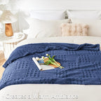 EXQ Home Fleece Throw Blanket for Couch or Bed - 3D Waffle Patchwork Pattern Jacquard Decorative Blankets - Cozy Soft Lightweight Fuzzy Flannel Blanket Suitable for All Seasons(50"×60",Dark Blue)
