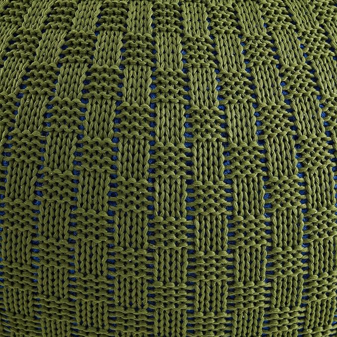 ARTPLAN - Round Knit Pouf - Woven Floor Ottoman - Handmade & Hand Stitched - 19.7 Dia x 12.8 High - Boho Home Décor - Living Room - Bedroom,Army Green