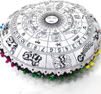 CRAFT KALA 22" Bohemian Floor Pillow Pouf Cover Mandala Boho Large Round Meditation Room Pillow Covers for Adults Seating Poufs Cushion Cover for Kids Playroom Black Zodiac