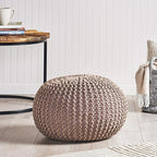 Nahunta Knitted Round Pouf - Cotton - Brown