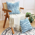 Boho Decorative Throw Pillow Covers 18x18 Inch, Chenille Tufted Pillow Cover Striped Textured Square Farmhouse Accent Pillowcase for Couch Sofa Bedroom Living Room, Blue White Stripe, 1 Pack