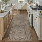 HUGEAR 2x6 Runner Rug Hallway Retro Brown Machine Washable Vintage Floral Low Pile Carpet Vacuumable Distressed Long Throw Rug Bedroom Office Bathroom Kitchen Laundry Non Slip Soft Lightweight