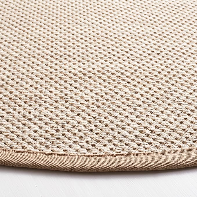 SAFAVIEH Area Rug 3' Round - Natural Fiber Collection - Marble & Linen Color, Sisal, Woven Design with Border (NF143B)