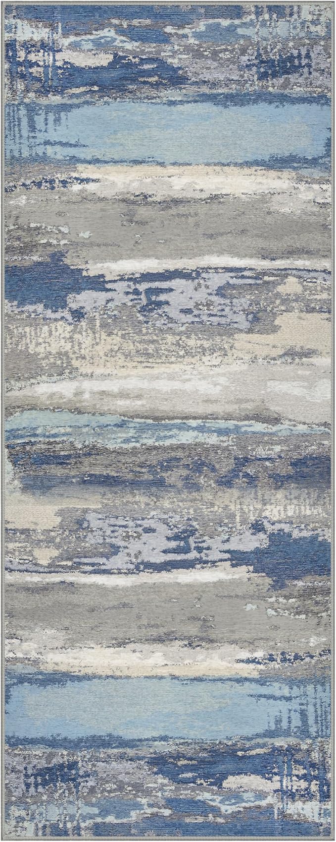 GENIMO 2X5 Washable Modern Runner Rug for Hallway, Non-Slip Low Pile Chenille Print Rug, Soft Rugs for Indoor Entryway Kitchen Corridor, Indigo Drift