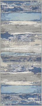 GENIMO 2X5 Washable Modern Runner Rug for Hallway, Non-Slip Low Pile Chenille Print Rug, Soft Rugs for Indoor Entryway Kitchen Corridor, Indigo Drift