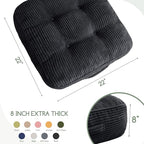 HIGOGOGO 8" Extra Thick Floor Pillow Cushion for Adults, Meditation Cushion Pillow, Large Square Floor Sitting, Tufted Corduroy Cover, for Tatami Living Room or Yoga, 22x22 Inch, Black