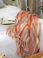 DII Braided Striped Decorative Throw Blanket, 50x60, Vintage Orange/Red