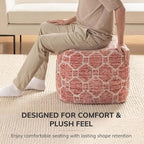 Anji Mountain Pouf Ottoman Foot Rest, Handmade Ottoman Pouf, Comfortable Foot Stool, Decorative Floor Seating for Living Room Decor, Bedroom & Home Décor Accent - Red