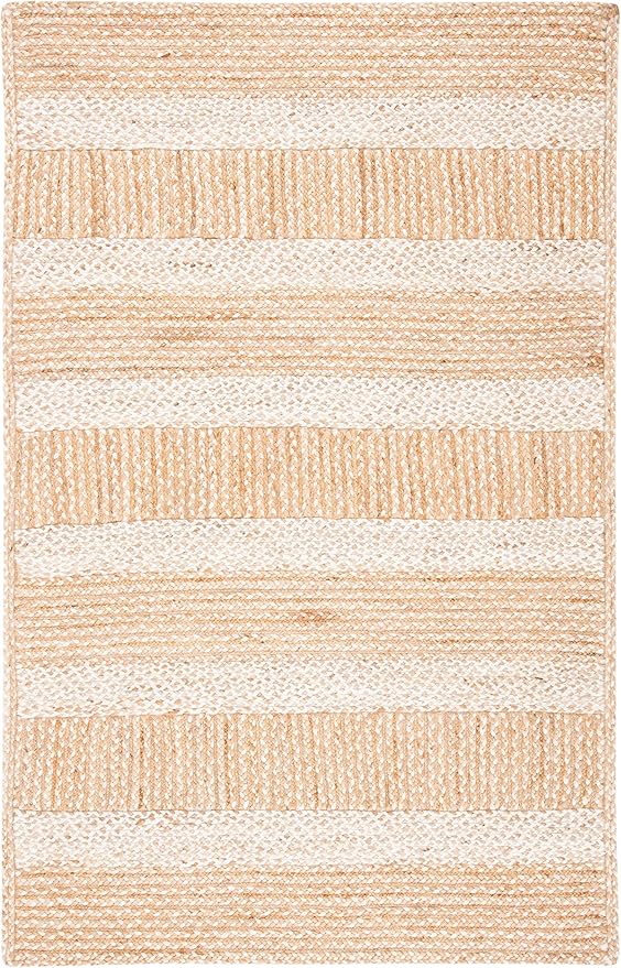 SAFAVIEH Natural Fiber Collection Area Rug - 5' x 8', Natural & Ivory, Handmade Stripe Jute, Ideal for High Traffic Areas in Living Room, Bedroom (NF887A)