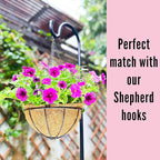 LaLaGreen Hanging Baskets for Plant Outdoor (4 Pack, 16 Inch) Extra Large Hanging Planter with Coco Liner Black Round Metal Wire Flower Pot Holder Hanger Deck Porch Garden Balcony Rustic Country Decor