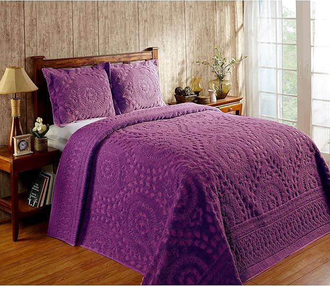 Better Trends Stylish Plush Twin Bedding Set, Plum 100% Cotton Tufted Medallion Pattern Soft & Luxurious Feel, Perfect for Gifting and All Seasons, Machine Washable, 2 Pieces - Rio Collection