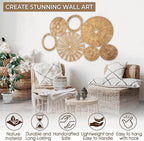 Xavia Handicrafts Set of 7 Boho Wicker Rattan Plate Basket For Décor Hanging Wall | Large Woven Farmhouse Rustic Bohemian Art Baket Hangings For Decorative Home, Bedroom, Living Room, Kitchen, Bathroom