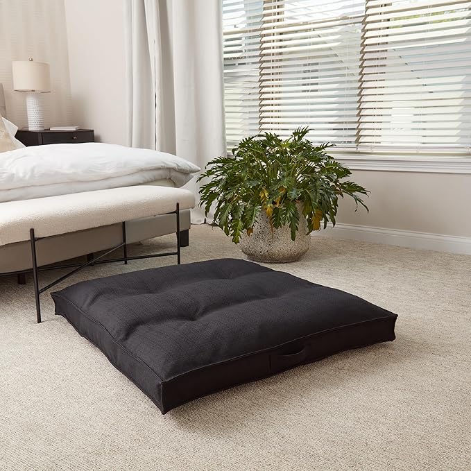 Square Tufted Floor Pillow with Removable Cover, Black, Large (40")