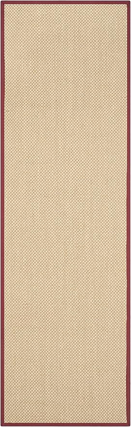 SAFAVIEH Natural Fiber Collection Runner Rug - 2'6" x 12', Maize & Burgundy, Sisal, Woven Design with Border (NF141D)